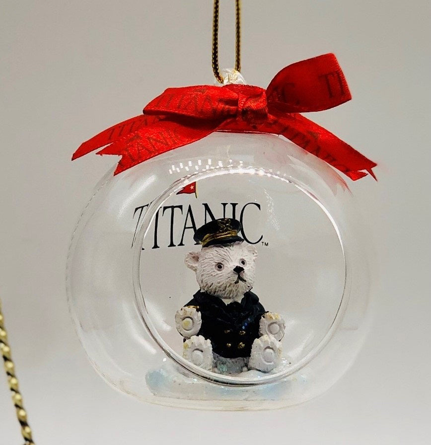 Open Glass Titanic Captain Bear Ornament