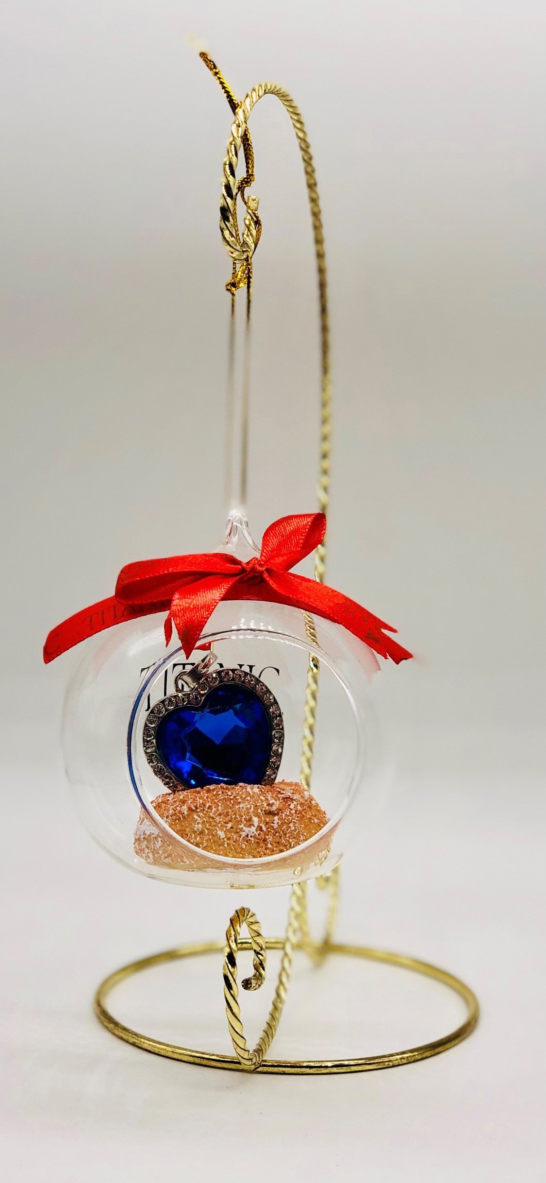 Open Glass Titanic Blue Heart in Sand Ornament