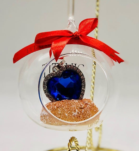 Open Glass Titanic Blue Heart in Sand Ornament