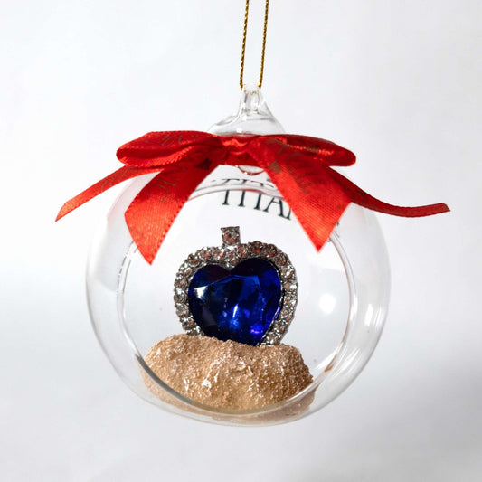 Open Glass Titanic Blue Heart in Sand Ornament