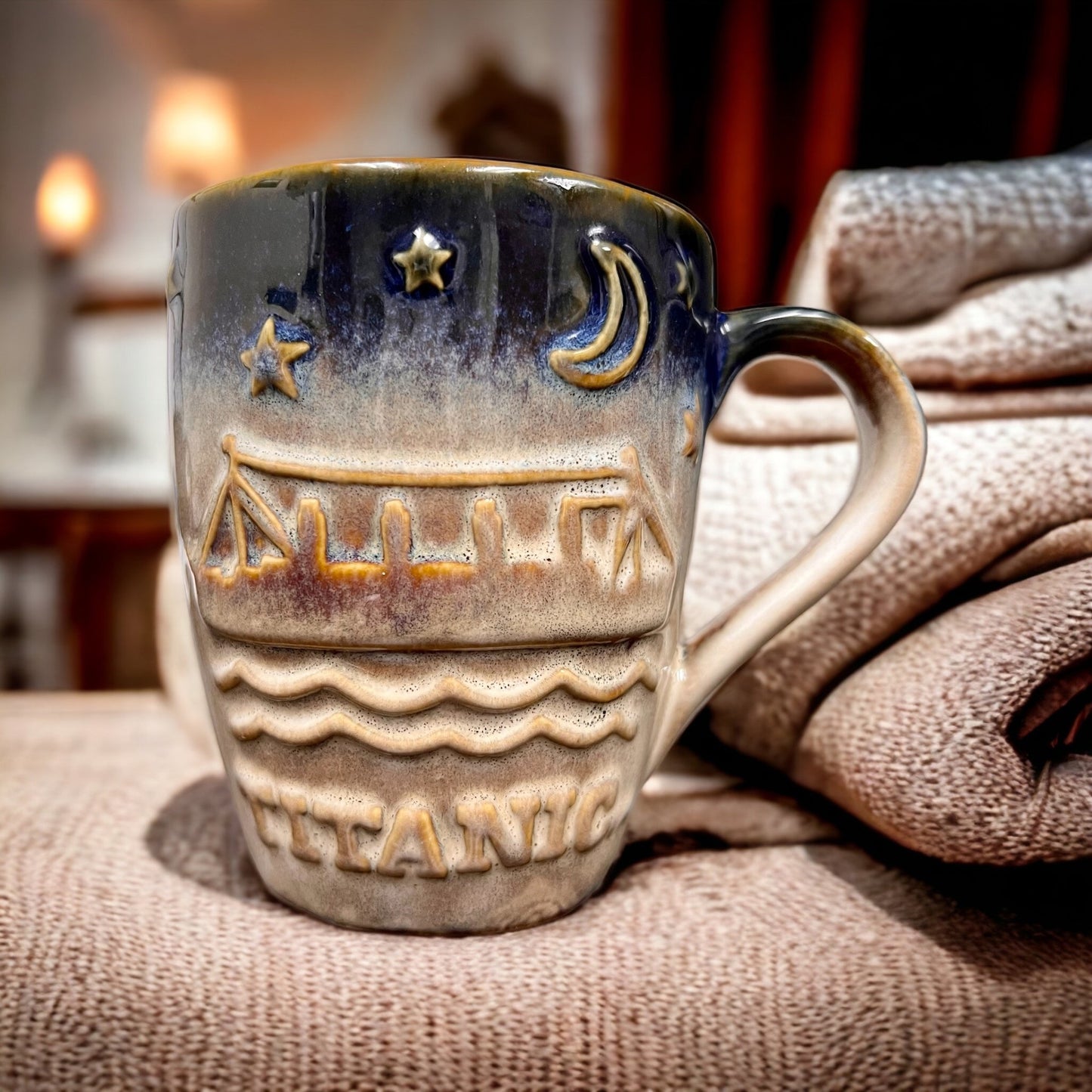 Titanic at Night Hand Glazed Rustic Pottery Mug