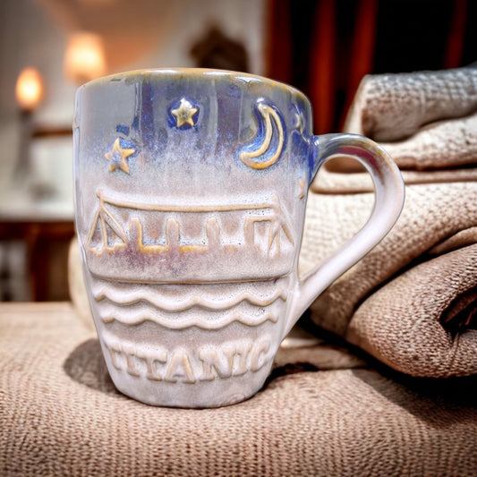 Titanic at Night Hand Glazed Rustic Pottery Mug
