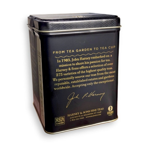 The back of the box describes the origins of the Harney & Sons tea company, and states that this tea is Kosher and the maker is a 1% For the Planet member.