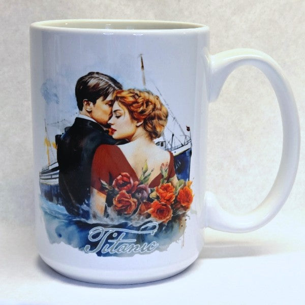 Titanic Couple Embrace Watercolor Mug