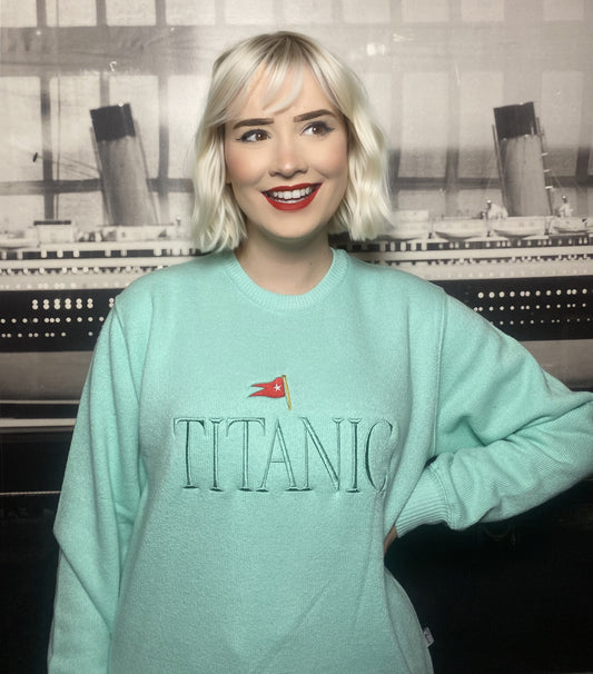 Titanic Embroidered Crewneck Sweatshirt in Seafoam Green