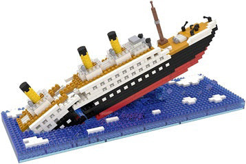 A third angle from near the break, the studs from the tops of the building blocks can be seen along the ship's deck and on the surface of the water.