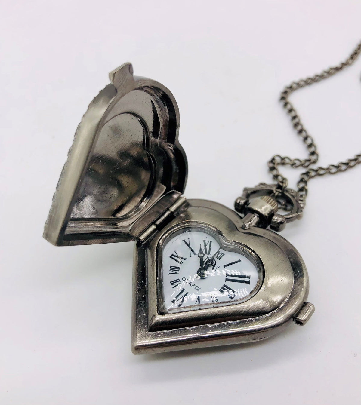 Vintage Collection Pewter Heart Watch Pendant Necklace