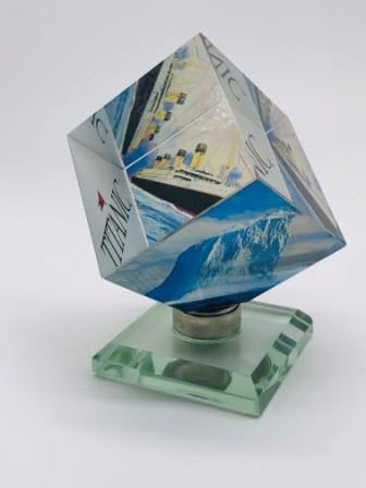 Spinning Crystal Cube Titanic Paperweight