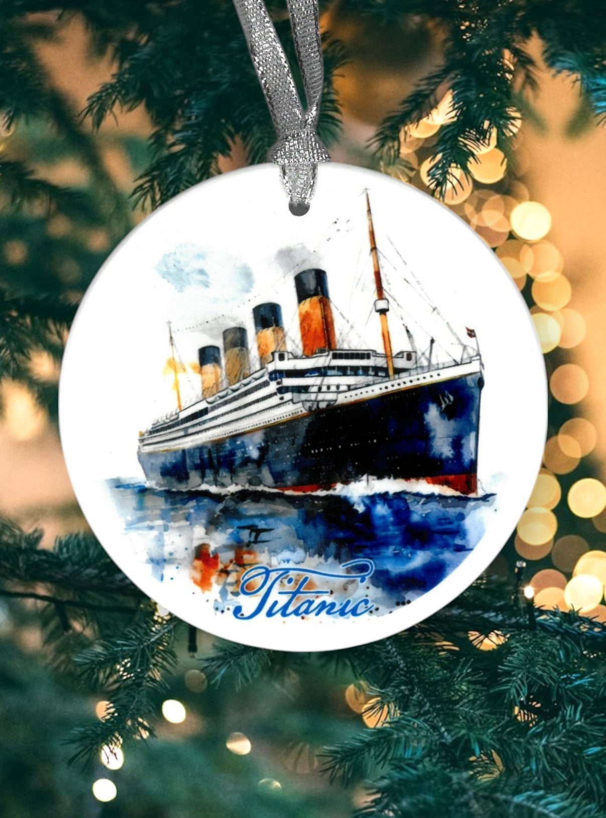 Titanic Watercolor Wood Ornament
