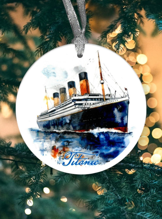 Titanic Watercolor Wood Ornament