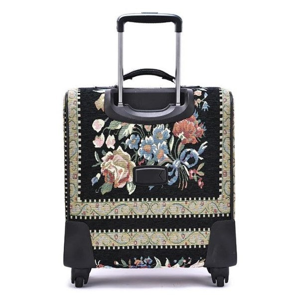Vintage Beaded Rolling Suitcase - Flower Shop Tapestry Black