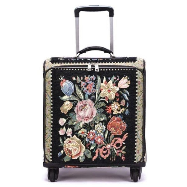 Vintage Beaded Rolling Suitcase - Flower Shop Tapestry Black