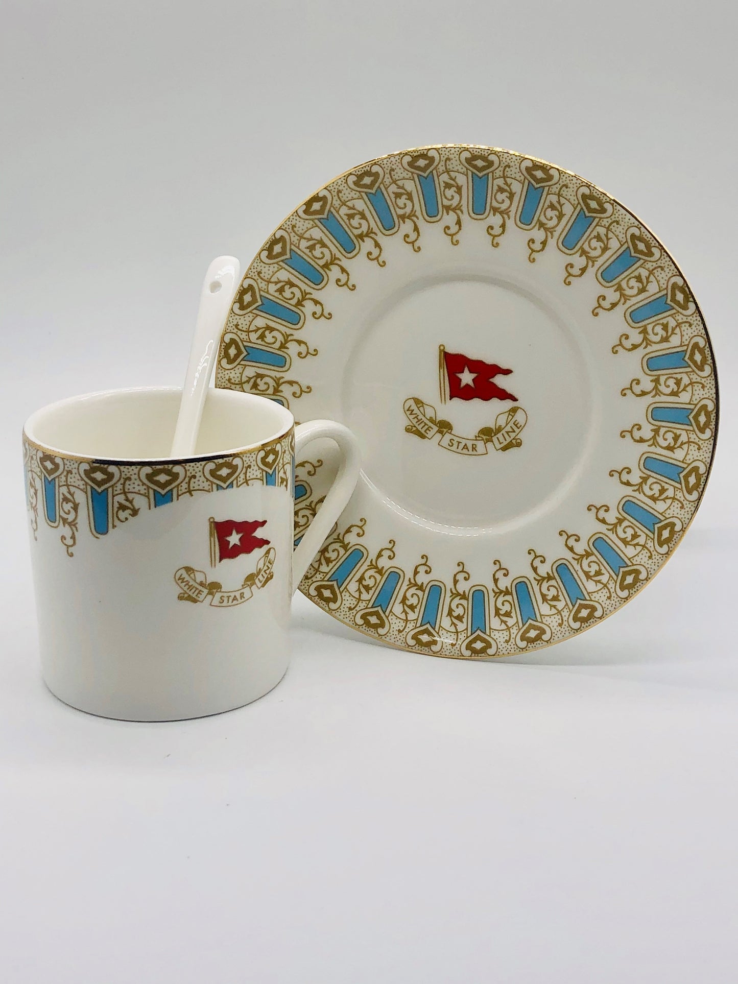 First Class Wisteria Pattern Cup and Saucer with Spoon