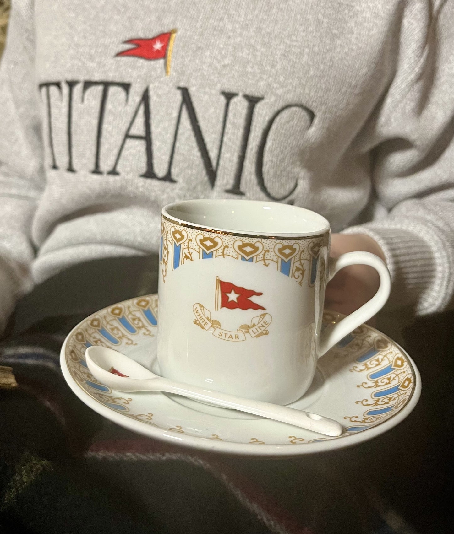 First Class Wisteria Pattern Cup and Saucer with Spoon