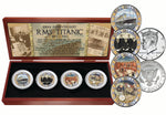 4 COIN COLLECTION DISPLAYED IN A CHERRY WOOD BOX