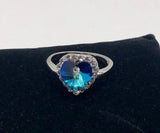 BLUE PRESISION CUT CRYSTAL HEART CHIP RING